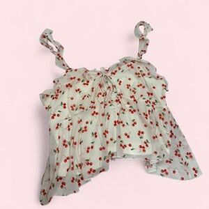 wild fable White Cherry Print Tie-Front Ruffle Crop Top
